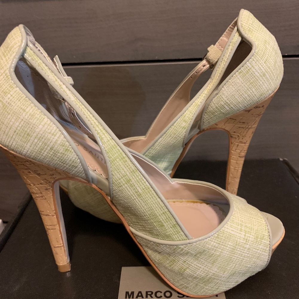 Peep toe high heels, lime green, slightly used